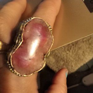 Pink Agate Druzy Custom Made, Hand Crafted Sterling Silver Statement Ring Size 9